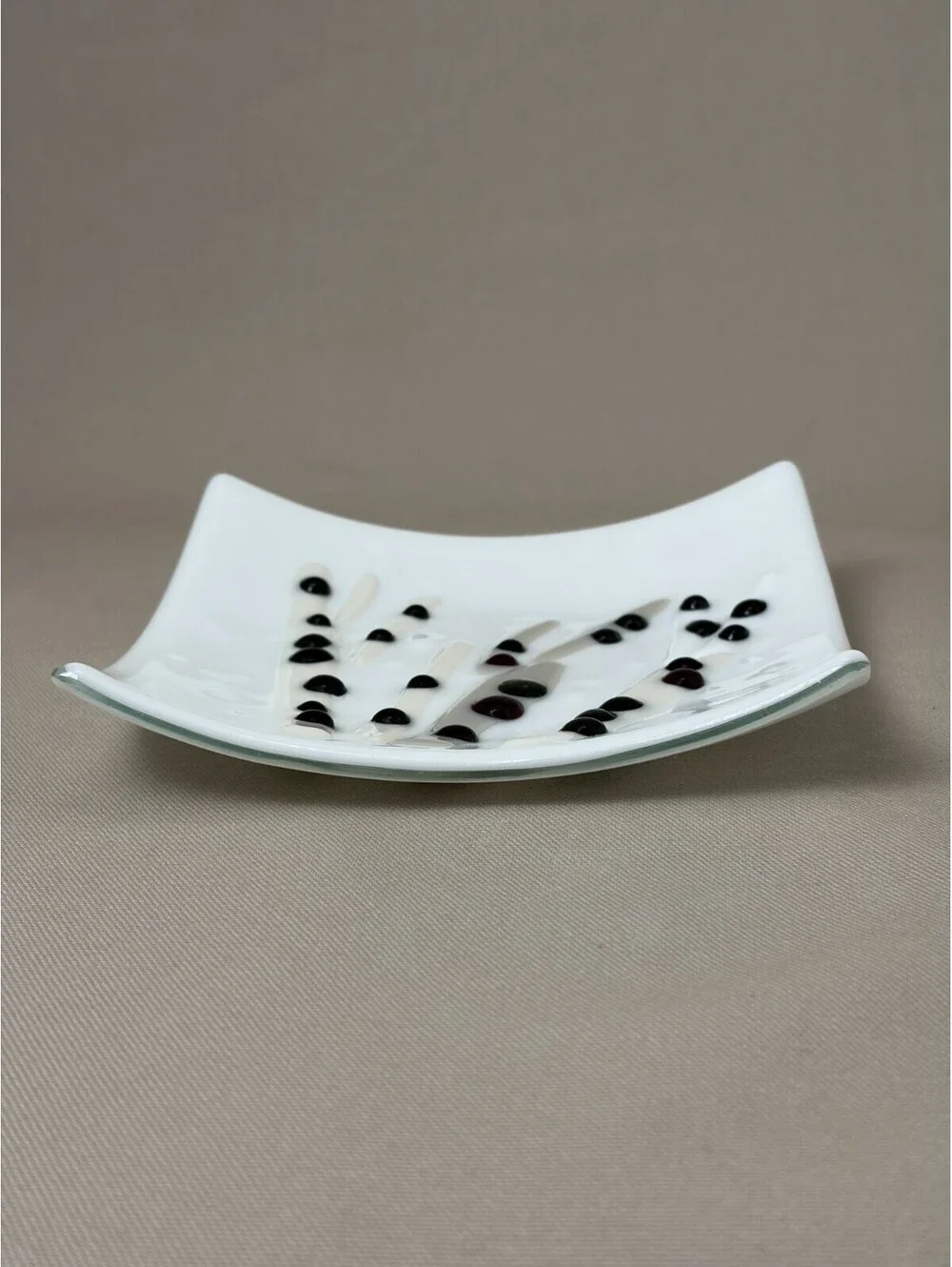 Handmade Fused Art Glass Decorative Dish Trinket Tray White Tree Abstract 6
